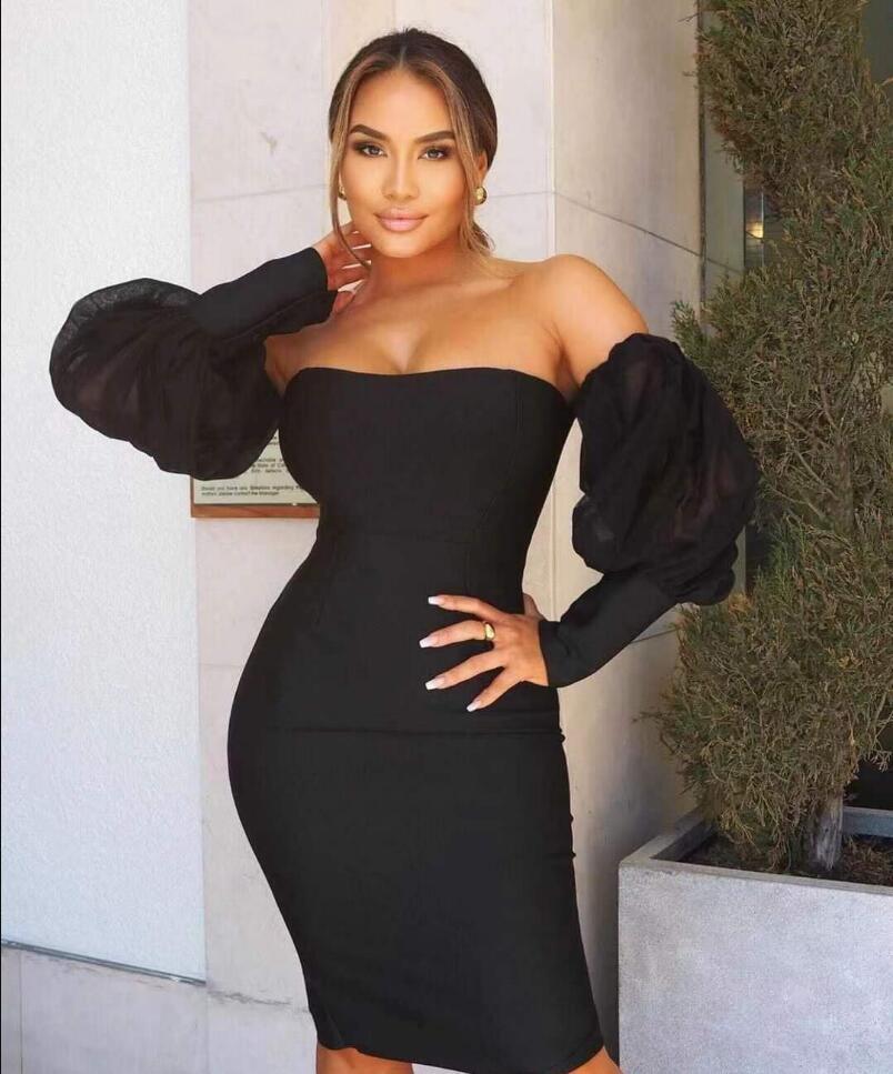 One-Shoulder Long Sleeve Slimming Bandage Dress