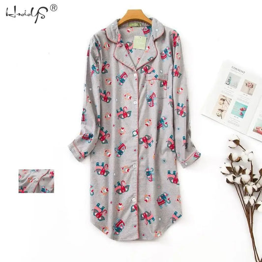 Nightgown 100% Brushed Cotton Nightshirts Women's Sleepwear Long Sleeve Plaid Winter Oversize Sleep Dress Women Home Clothes