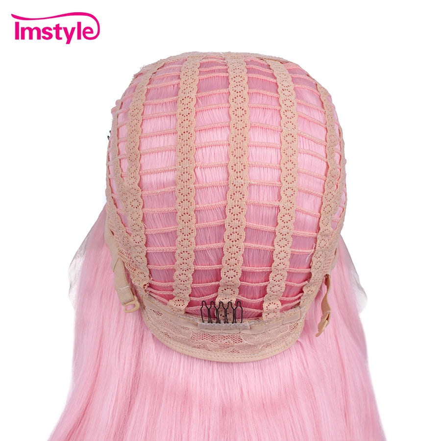 Imstyle Pink Wig Long Synthetic Lace Front Wig Natural Wavy Wigs For Women Heat Resistant Fiber Cosplay Wig