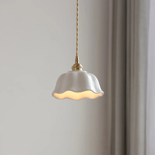 IWHD White Ceramic LED Pendant Lamp Bedroom Study Balcony Wire Adjustable Copper Socket Nordic Modern Home Decor Hanging Lights