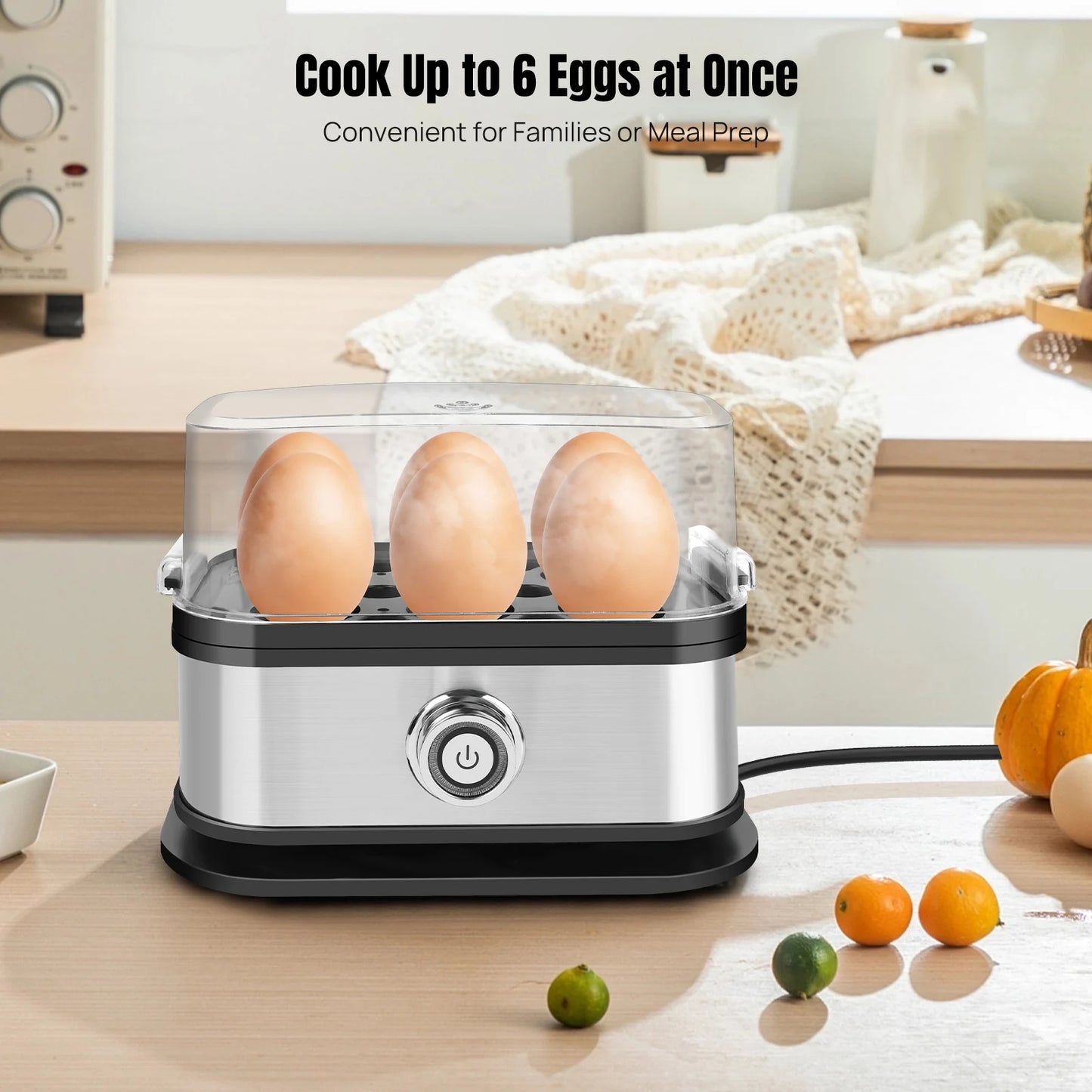 DayPlus Egg Boiler, 6 Eggs Capacity Cooker for Soft,Multi-use Space Saving Food Steamer for Corn, Vegetable, Dumplings