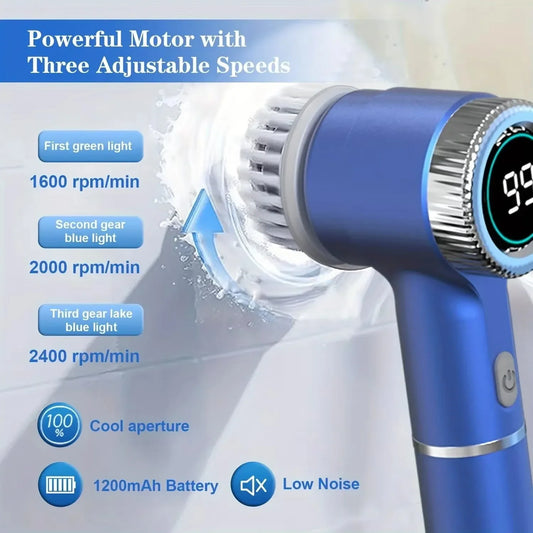 OLOEY 5 in 1 Electric Cleaning Brush Multifunctional Kitchen Bathroom Toilet Portable Powerful Clean Brush 5 Brush Heads LED