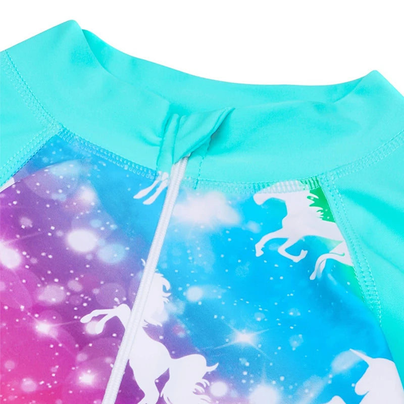 Swimsuit For Girl's Gradient Tie Dye Children Long Sleeve Rash Guard Kids Swimming Suit Pool/Beach Girl Swimwear For 3-12Year