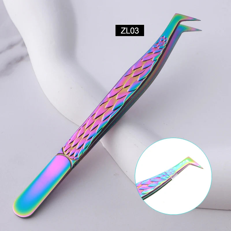 False Eyelash Tweezers Colorful Stainless Steel High Precision Anti-static Eyelash Extension Tweezers Makeup Tools