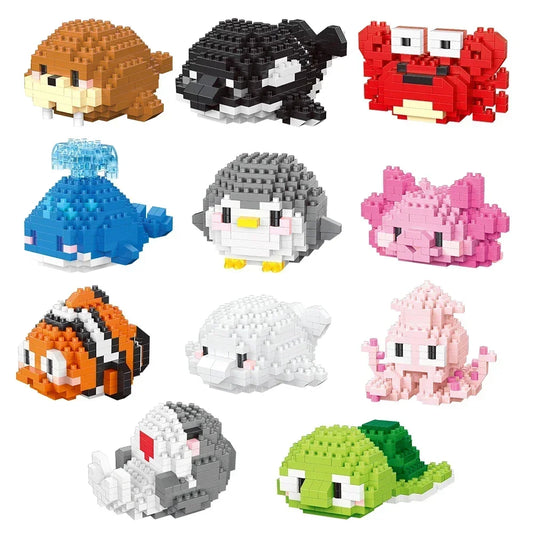 Micro Mini Brick Shark Figurine Doll Building Kit Underwater Ocean Theme DIY Educational Toy Birthday Children's Holiday Gifts
