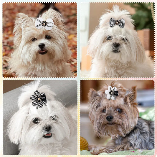 Dog Hair Clips 2PCS Dog Hair Accessories With Alligator Clip Flower Dog Bows Classical Plaid Puppy Bows Pet Supplies For Dogs