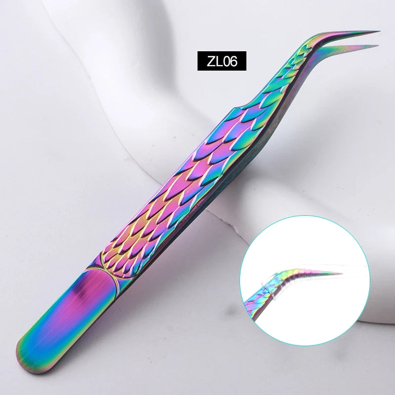 False Eyelash Tweezers Colorful Stainless Steel High Precision Anti-static Eyelash Extension Tweezers Makeup Tools