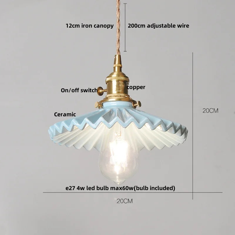 IWHD White Ceramic LED Pendant Lamp Bedroom Study Balcony Wire Adjustable Copper Socket Nordic Modern Home Decor Hanging Lights