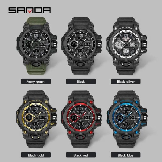 SANDA G Style Sports Military Men's Watches Waterproof Dual Display Quartz Wristwatch For Male Clock Stopwatch Relogios Masculin