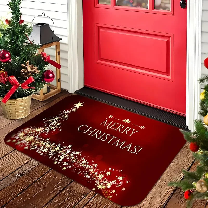 Christmas Santa Claus Welcome Mat Non Slip Floor Rug Washable Bedroom Kitchen Entrance Doormat Polyester Home Decor Carpet