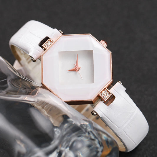 2PCS Fashion Women's Watches Casual Leather Band Analog Quartz Watch Pearls Bracelet Set(Without Box)