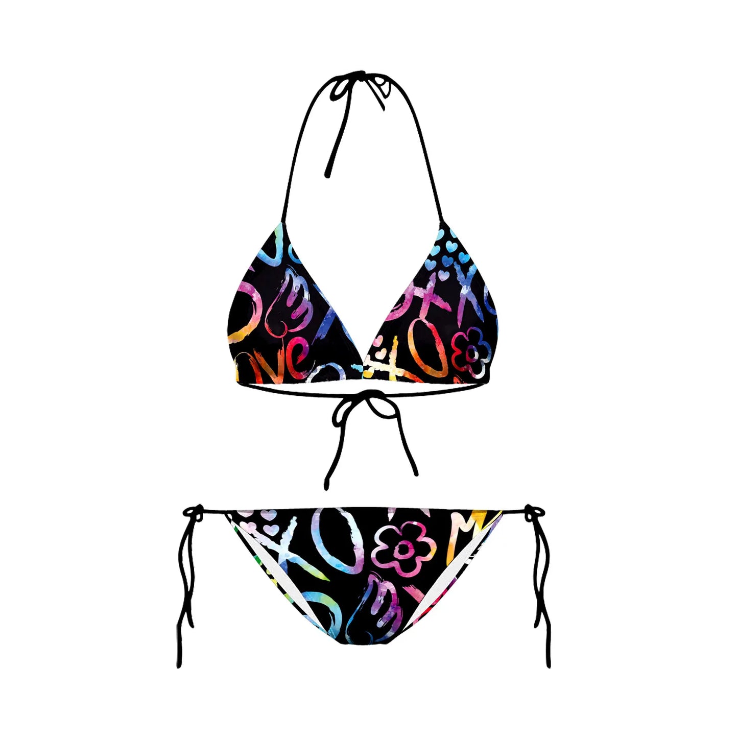 Nadanba Sexy Swimsuit Women Backless Fashion Abstract Printing Swimwear Bathing Bikinis Beach Party Two-Piece Bikini Set