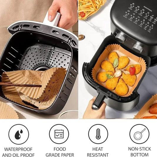 100Pcs Non Stick Air Fryer Liners Oil Waterproof Parchment Paper Baking Roasting Microwave Pre Cut Air Fryer Accessories