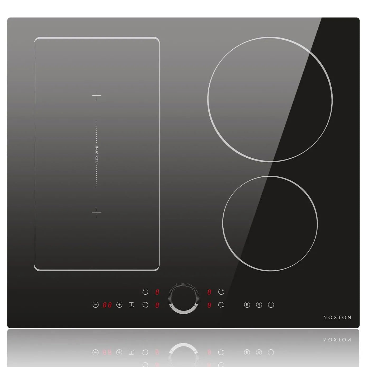 NOXTON 24Inch Induction Hob, 4 Burners with Flex Zone, Power Boost, Pause, 9 Power Levels, Safety Lock, 7200W, 240V Hard wired