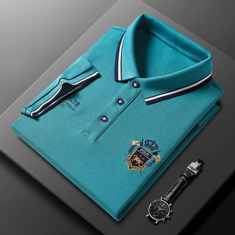 New Men's Casual Embroidery Short Sleeve Polo Shirt Fashion Solid Color Top