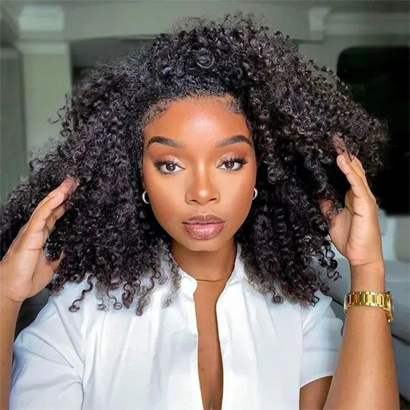 Kinky Curly Flip Over Wig Half Wigs Human Hair 3 in 1 Glueless Wig With Drawstring Seamless Wear Go Glueless Wig