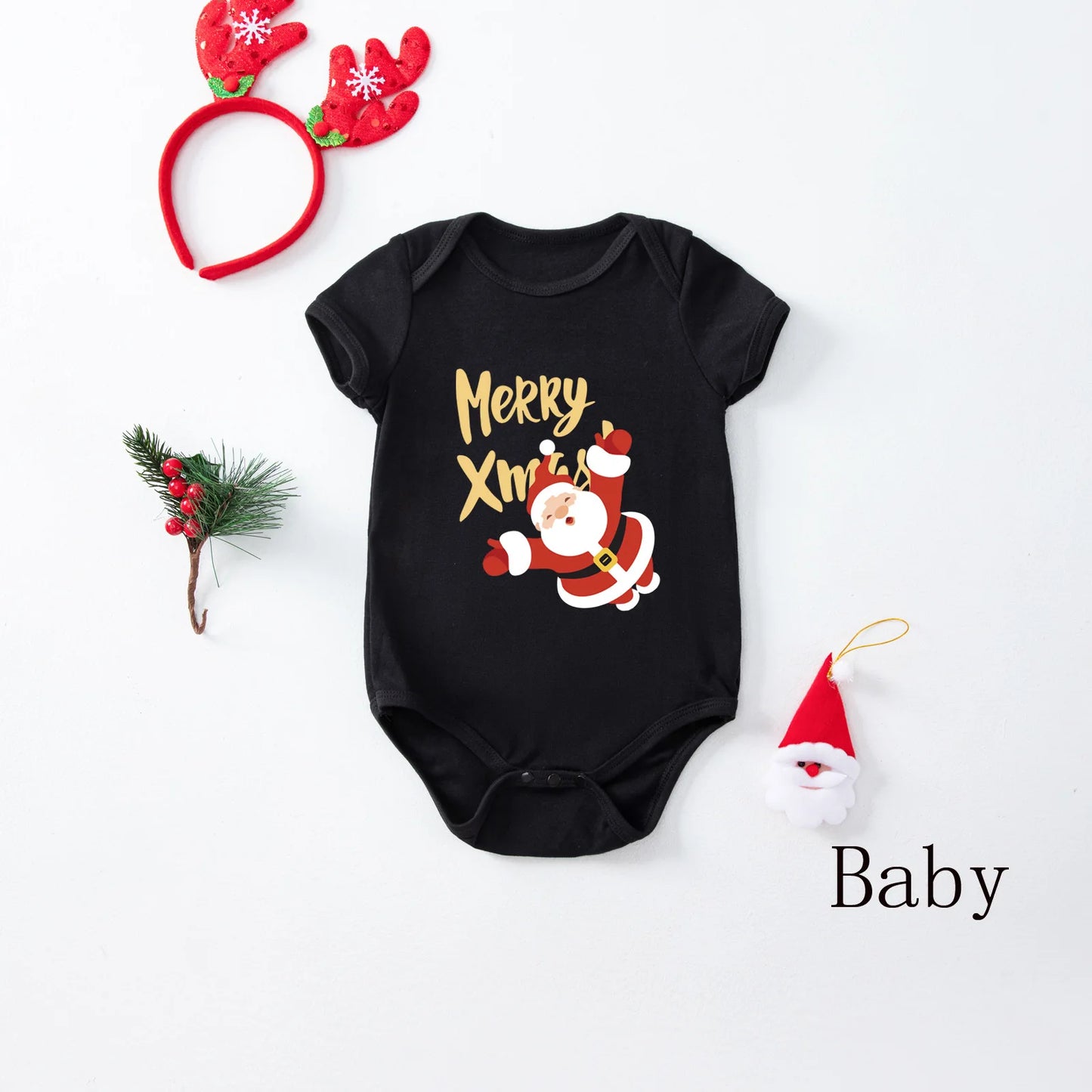 2025 New Year's Costume Short Sleeve Christmas Pajamas Set Matching Outfits for Family/Couples/Kids T-shirt+Trousers Sleepwear
