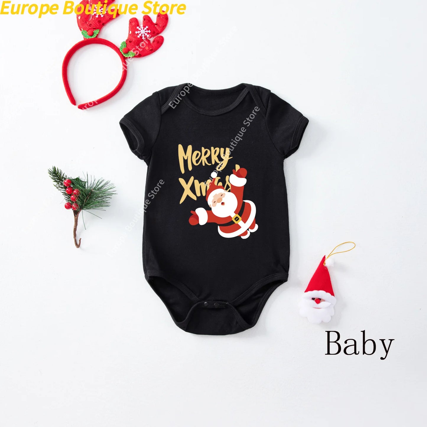 2025 New Year's Costume Short Sleeve Christmas Pajamas Set Matching Outfits for Family/Couples/Kids T-shirt+Trousers Sleepwear