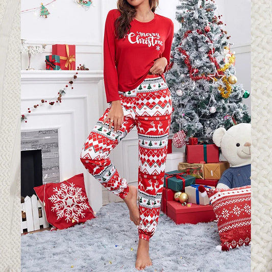 2023 New Autumn and Winter Home Pajamas Women's Christmas Printed Long-sleeved Suit Night Women Sleepwear