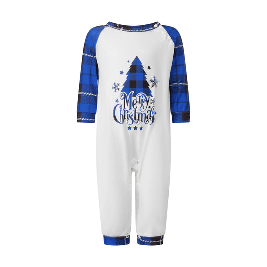 Christmas Family Matching Pajamas Sets Adults Kids Letter Tree Printed Long Sleeve Tops with Plaid Pants Xmas Family Sleepwear