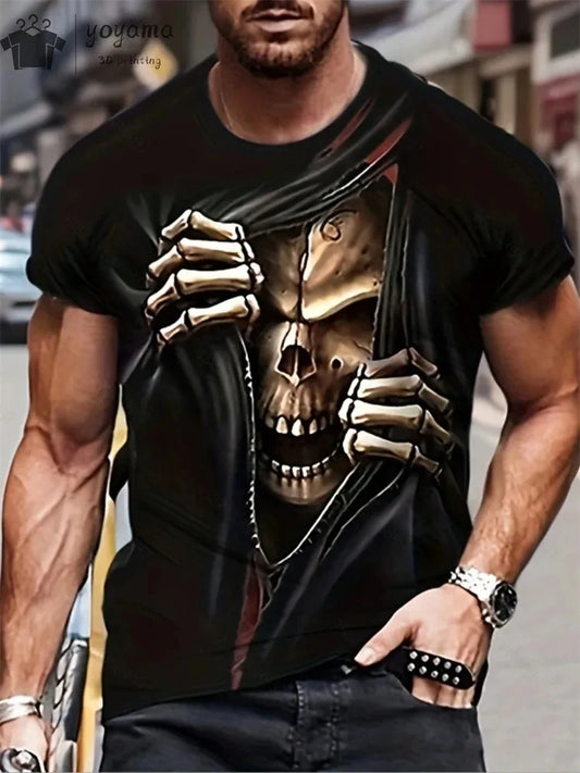New Men's Horror Skull Print T-Shirt 3D O-Neck Short Sleeve Fashion Oversized T-Shirts Men's Summer Street Clothing