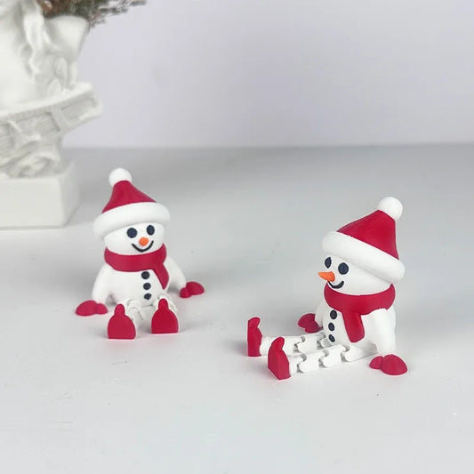 Creative Christmas Toys 3D Printed Red Scarves Snowman Dolls Holiday Gifts Home Decorations Cute Figurines Movable Joints