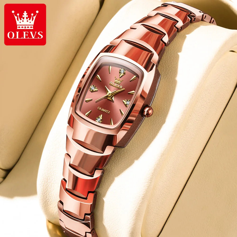 OLEVS 7006 Certified Brand Elegant Luxurious Women's Watches waterproof Tungsten Steel strip Quartz Watch for Lady Tonneau Watch