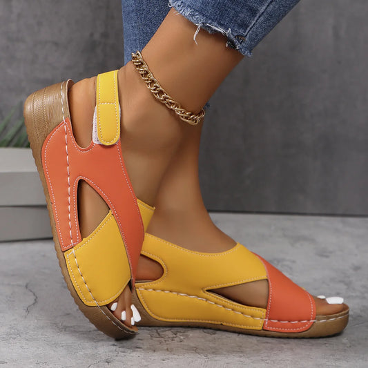 New Women's Contrast Color Wedge Sandals Summer Peep Toe Non Slip Beach Shoes Woman Comfortable Platform Roman Sandalias