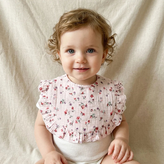 New Spring and Summer Baby Small Floral Bib, Girls' Gauze Ruffle Bib, Cute Baby Drool Towel