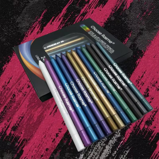12 Colors Set Glitter&Shimmer eyeshadow Eyeliner Stick Pack Wearing Smooth Application Versatile Halloween Activity Makeup Pens