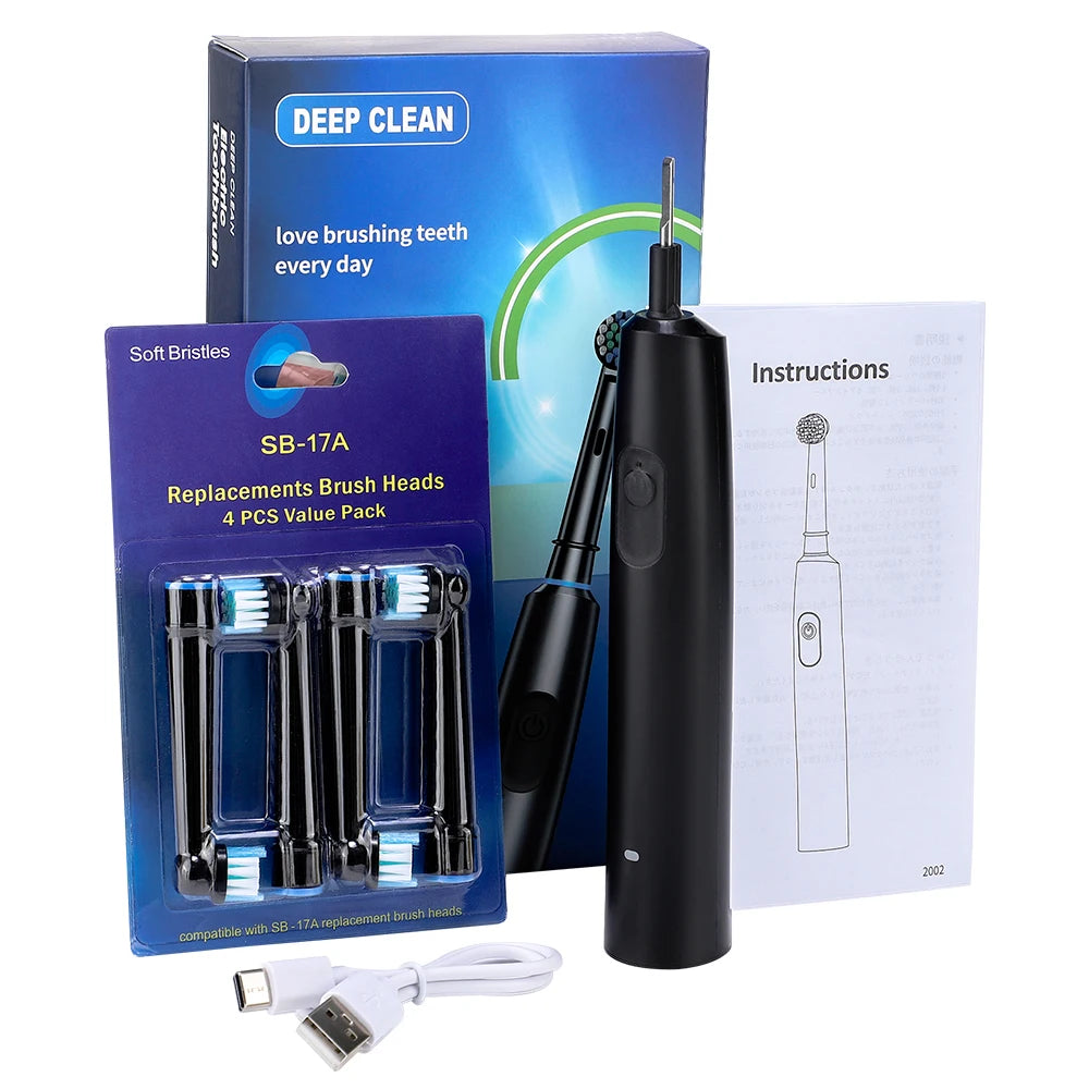 5 Modes Rotating Electric Toothbrush for Adults Smart Timer Deep Clean USB Rechargeable Tooth Brush with Replacement Heads