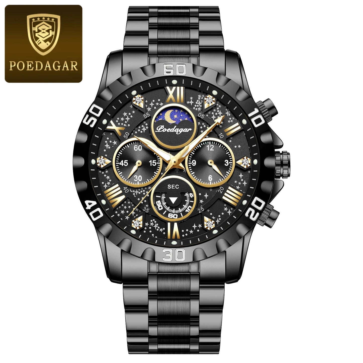 POEDAGAR Luxury Brand Men Watch Chronograph Waterproof Stainless Steel Luminous Male Watch Quartz Fashion Watches For Men Reloj
