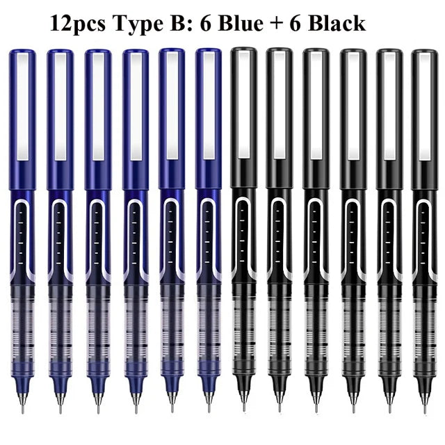 Deli Rollerball Pens, 12 Pack Blue/ Black Liquid Ink Ballpoint Gel Pens, 0.5 mm Fine Tip Rolling Ball Pens for Writing Drawing
