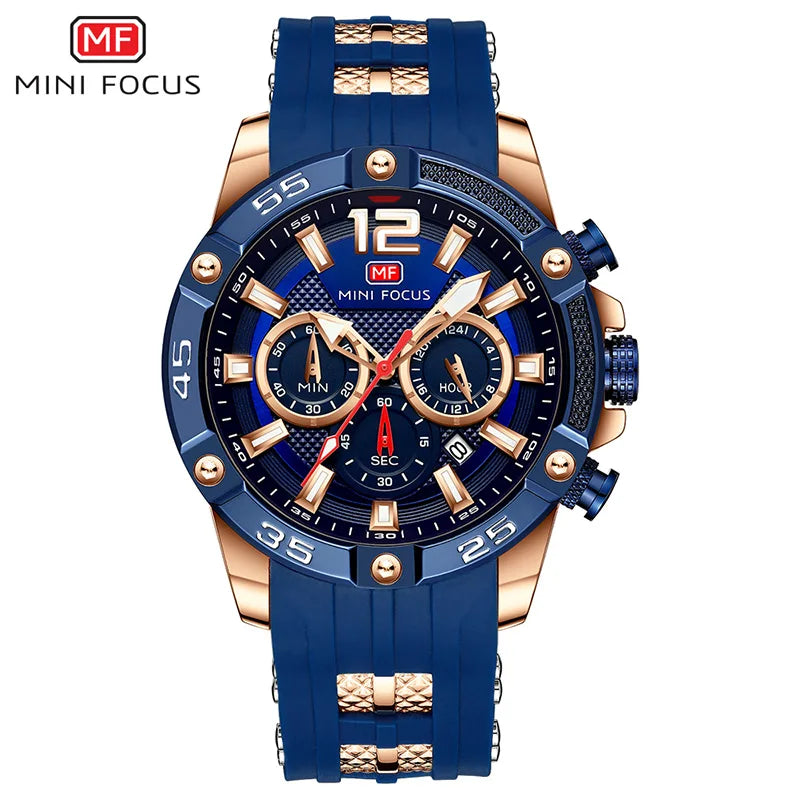 MINI FOCUS Multifunctional Sports Quartz Watch Mens Watches Waterproof Chronograph Wrist Watch with Date Luminous Hands 0349G