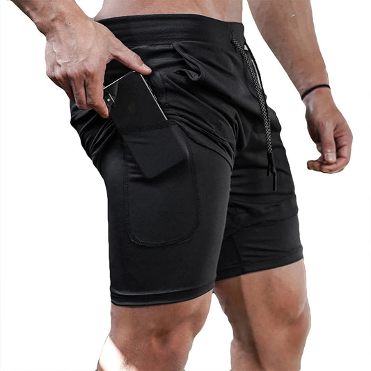 Men's Double Layer Fitness Shorts Drawstring Mesh Lining Elastic Waist Breathable Quick Dry to Beach Pool Summer Male