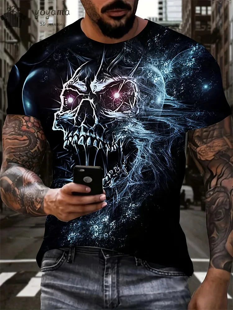 New Men's Horror Skull Print T-Shirt 3D O-Neck Short Sleeve Fashion Oversized T-Shirts Men's Summer Street Clothing