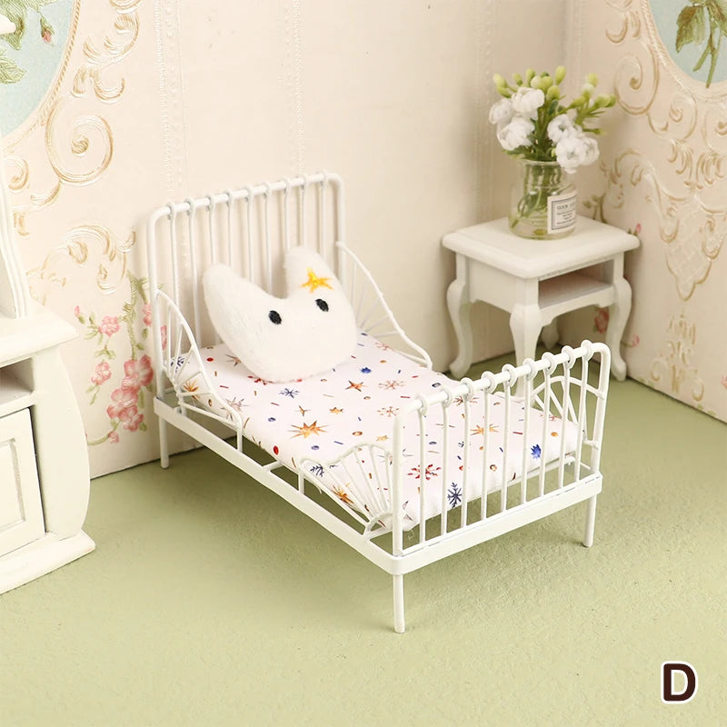 1:12 miniature bed for dolls Dollhouse Iron doll bed Furniture toy children simulation house role play toys collection gifts
