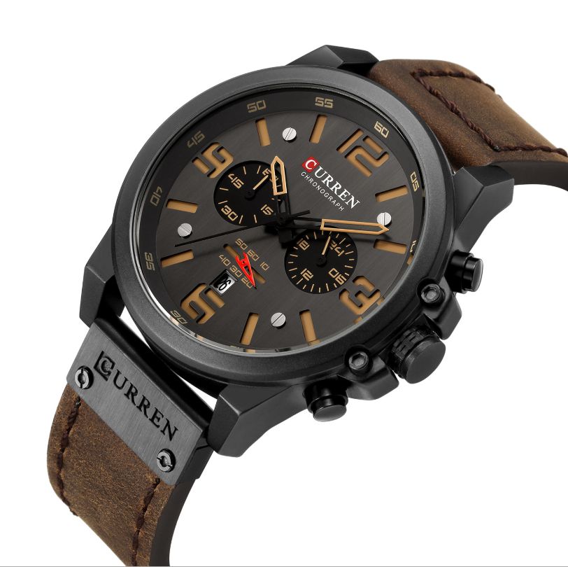 6-Needle Quartz Watch with Calendar and Waterproof Strap
