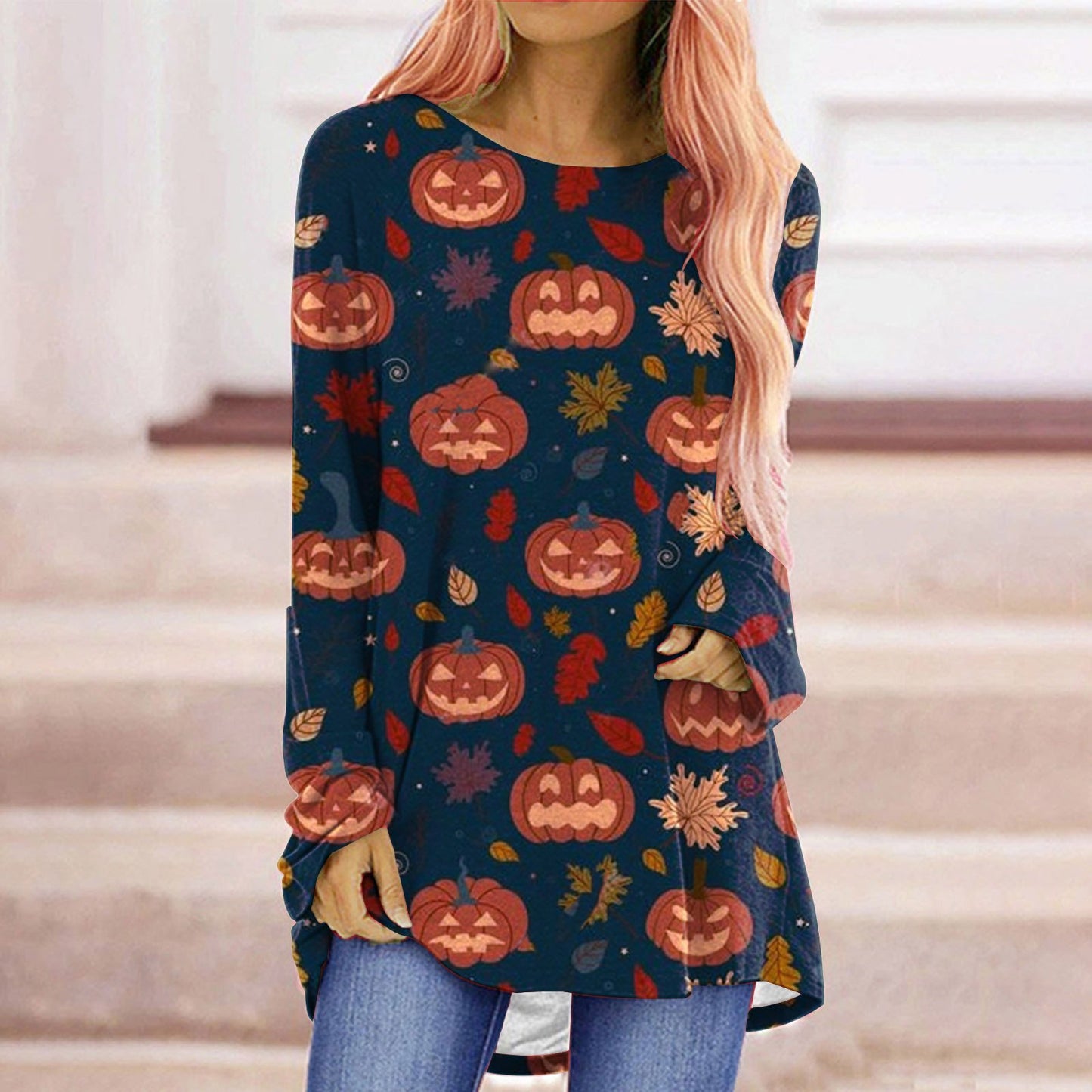 Halloween Printed Long-Sleeved T-Shirt for Women