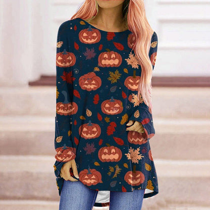 Halloween Printed Long-Sleeved T-Shirt for Women
