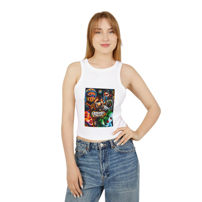 Urbano Calle Graphic Racer Tank Top — Edgy Street Art Crop Top