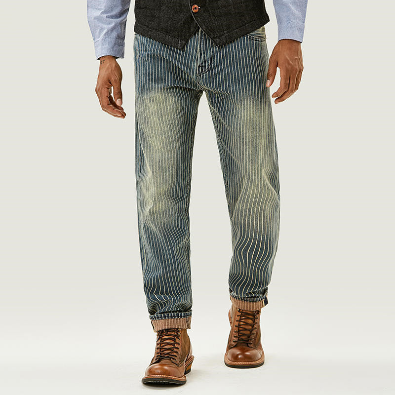 Men's Retro Loose Fit Striped Jeans