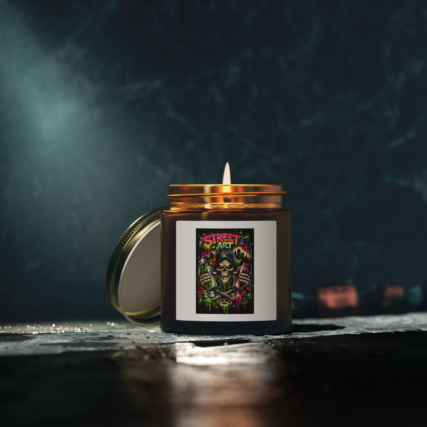 Street Art Skull Scented Candle — Coconut Apricot Wax (4oz, 9oz)