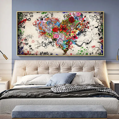 Colorful Heart Flowers Canvas Print Wall Art (No Frame)