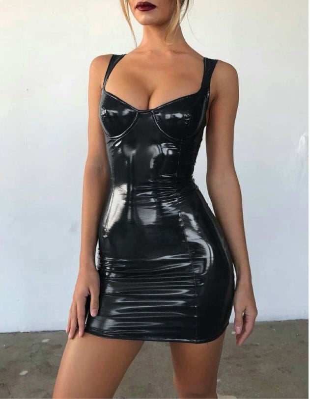 Glossy Wrapped Chest Sling Waist Dress