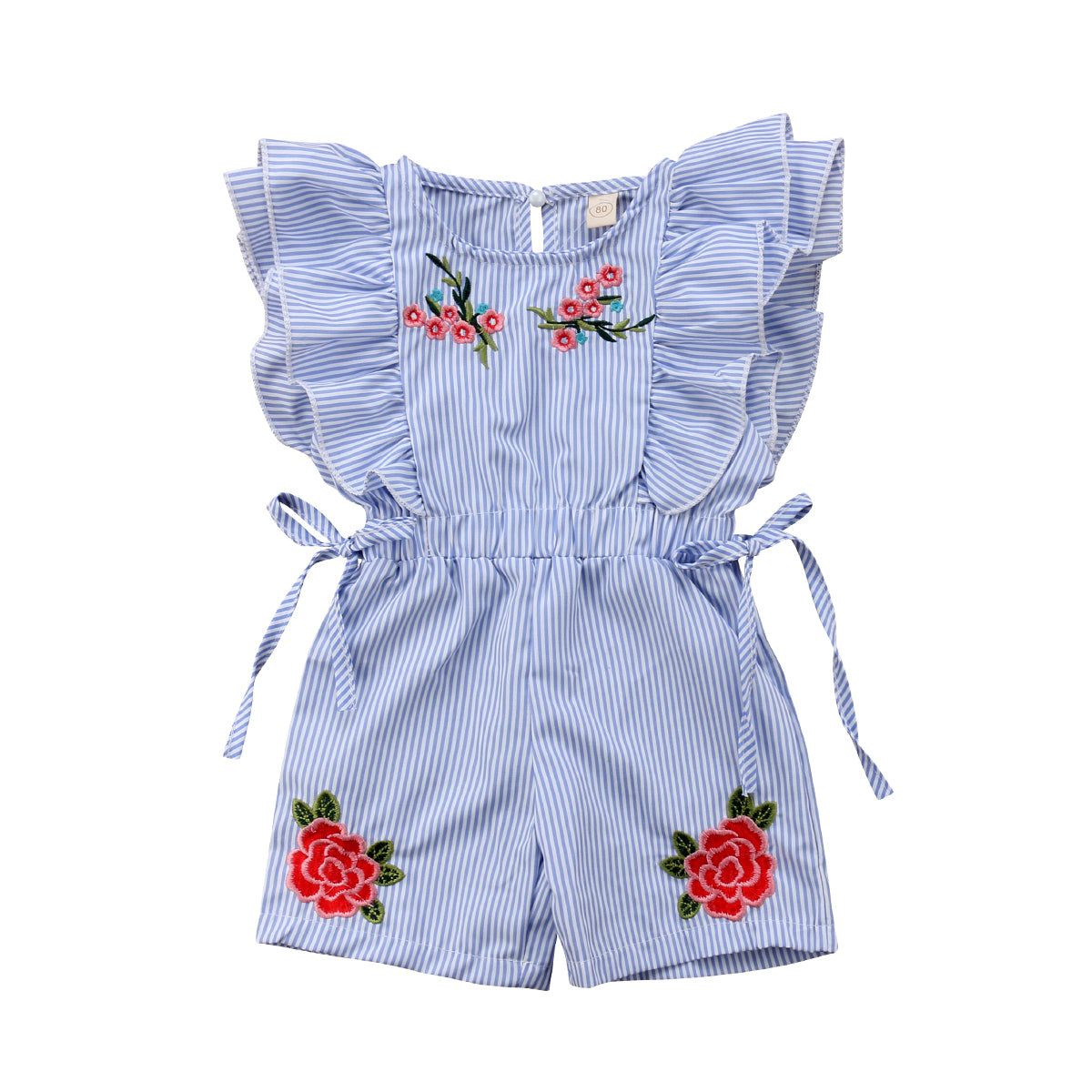 Toddler Girls Flower Stripe Ruffle Romper Jumpsuit