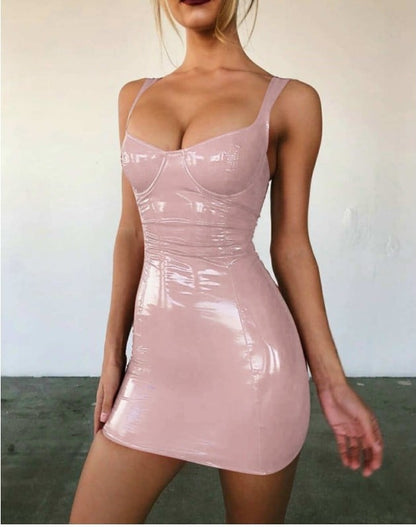 Glossy Wrapped Chest Sling Waist Dress
