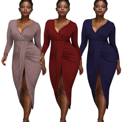 Irregular Long-Sleeved V-Neck Nightclub Dress