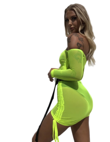 Off-the-Shoulder Mesh Sexy Hip Skirt