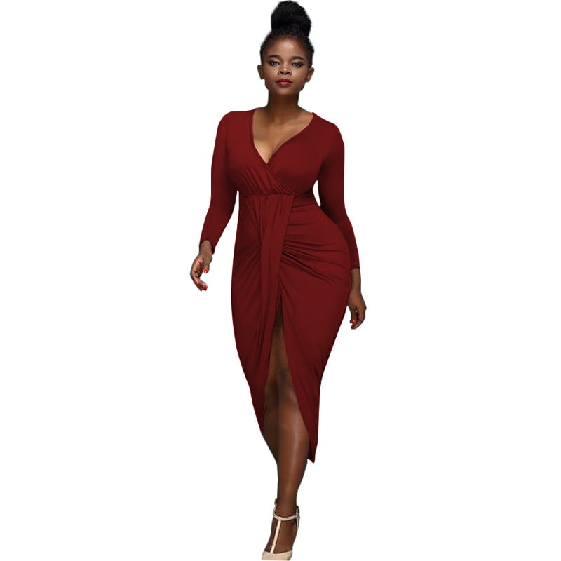 Irregular Long-Sleeved V-Neck Nightclub Dress